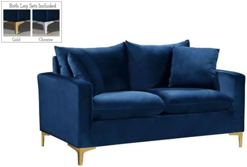 Meridian Furniture Naomi Collection Modern | Contemporary Grey Velvet Upholstered Loveseat with Stainless Steel Base in a Rich Gold or Chrome Finish, 633Grey-L