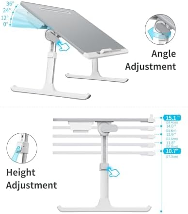 Laptop Lap Desk for Bed, SAIJI X-Large Adjustable Laptop Table