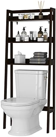 UTEX Over The Toilet Storage Shelf, 3-Tier Bathroom Organizer, White | FSC-Certified MDF, Open Ladder Design, Adjustable Lower Crossbar, Anti-tip Hardware, 33-Inch Clearance, Raised Side Guards