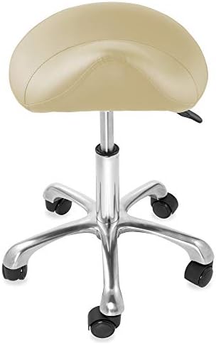 Saloniture Professional Ergonomic Saddle Stool, Black - Adjustable Hydraulic Seat, Rolling Spa Salon, Massage