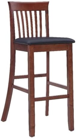 Riverbay Furniture 25" Mission Back Bar Stool, Rubberwood & Faux Leather, Dark Cherry/Black Finish, Counter Height Dining Seat with Padded Easy-Clean Upholstery, 37" H for Kitchen or Home Bar Use