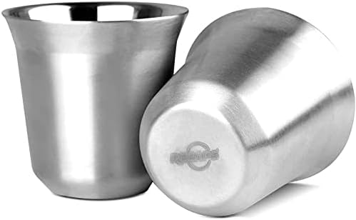 RECAPS 80ml Stainless Steel Espresso Cups Set (Stainless Steel) | 2 Pack Double Wall 304 Stainless Steel Demitasse Cups 2.7oz (Small Cup)