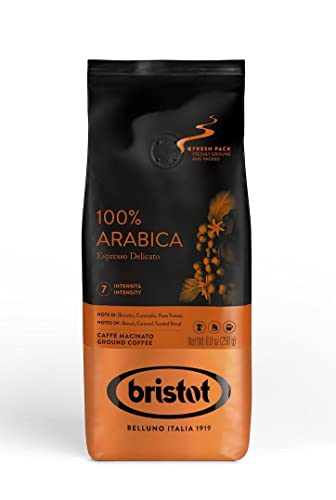 Bristot Espresso Cremoso Italiano Ground Coffee – Medium Roast, Rich & Smooth – 8.8oz (250g) Bag – Italian Ground Espresso for Home Machines