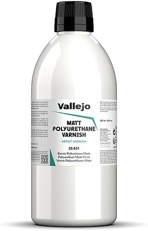 Vallejo - Polyurethane Varnish | Satin Finish 200 ml. (6.76 fl.oz.) | Extraordinary Hardness & Permanence | Create a Perfect Clear Coat | Scratch Resistant for Outdoor and Indoor Surfaces