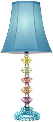 Bohemian 21" High Table Lamp Glass Stacked Traditional Modern Colored | Orchid Pink Chic Multi Kids Girls Living Room Bedroom Bedside House Nightstand Office Home Family Bell Shade