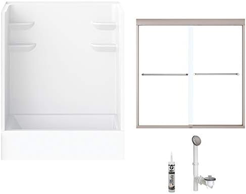 A2 6032CTSMM2R-134561-WN 60-in x 32-in x 82-In Composite Bath/Shower Kit with Door, White and Brushed Nickel