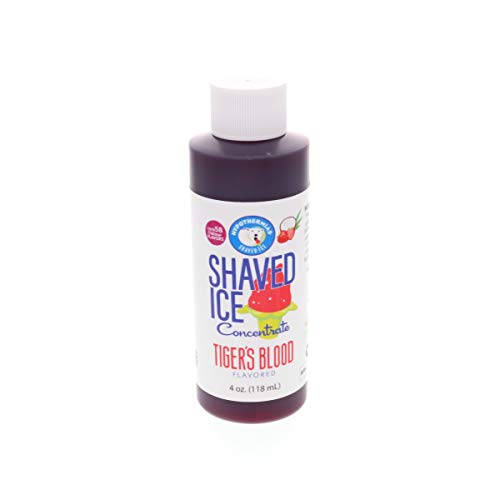 Hypothermias Shaved Ice and Snow Cone Syrup Unsweetened Flavor Concentrate - 4 Fl Oz - Makes 1 Gallon of Ready to Use Syrup - Tiger's Blood - Must