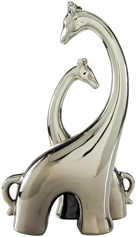 Deco 79 Ceramic Giraffe Decorative Sculpture Home Decor Statue, Accent Figurine 11" x 5" x 15", Silver