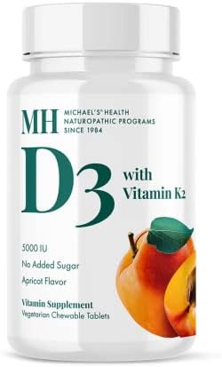 Michael's Health Naturopathic Programs Vitamin D3 with K2 - 90 Chewable Tablets - Apricot Flavor - Skeletal & Immune System Support - No Added Sugar - Vegetarian & Kosher - 90 Servings