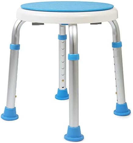 Vaunn Medical Tool-Free Assembly Adjustable Swivel Shower Stool Seat Bench with Anti-Slip Rubber Tips for Safety and Stability