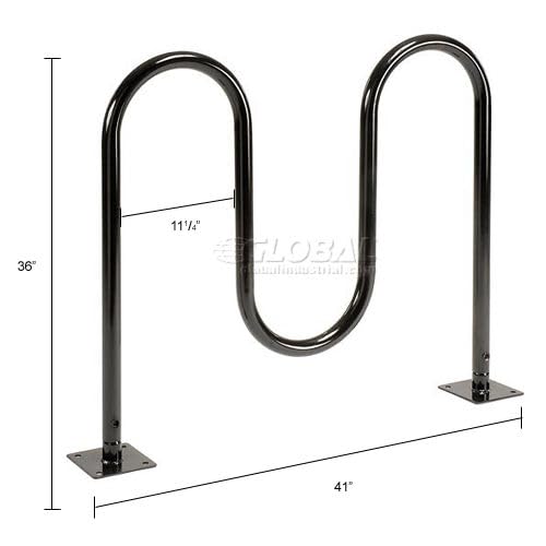 Global Industrial 41"L Wave Bike Rack, Black, Flange Mount, 5-Bike Capacity | Black Powder Coated Steel, Commercial Bike Rack for Stores