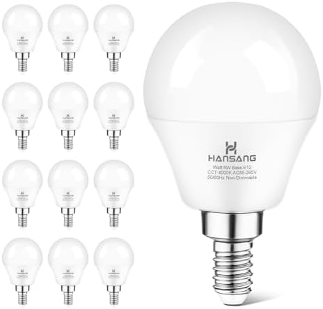 E12 LED Bulb 60W Equivalent Candelabra Light Bulbs 2700K Warm White | Small Base Light Bulb, 6W A15 LED Ceiling Fan Light Bulbs, CRI85+, 120V 600LM Round Bulb for Chandelier, Non-Dimmable 6 Pack