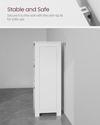 VASAGLE Floor Storage Cabinet, Freestanding Storage Organizer with 4 Drawers, 11.8 x 11.8 x 32.3 Inches, for Living Room, Bathroom, Dining Room, Kitchen, Modern Style, Cloud White ULHC040WH01S