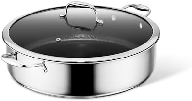 HexClad 4.5 Qt Hybrid Nonstick Deep Sauté Frying Pan & Lid, Induction Ready | Stay-Cool Handles, Dishwasher and Oven Safe up to 900°F, Compatible with All Cooktops