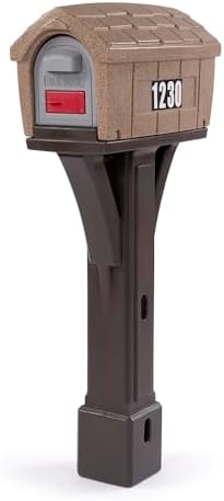Simplay3 Rustic Home Plastic Residential Cabin Mailbox & Post Mount Combo Kit with 2 Access Doors - Sandstone, Made in USA