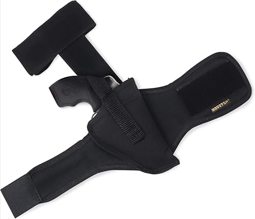 Houston Gun Holsters Ankle Revolver Holster, .38 J-Frame | Concealed Carry Ankle Holster, Fits .38 Special J-Frame Revolvers, 2.5 in Barrel or Less, Adjustable Strap, Black