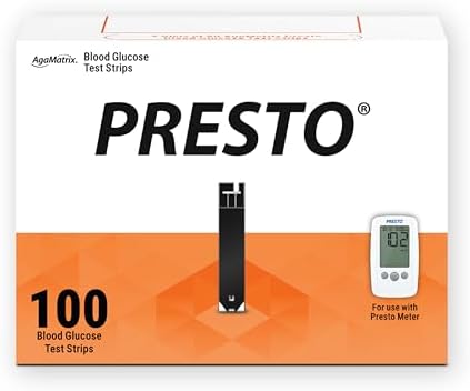 AgaMatrix Presto Test Strips, 100 Count (Pack of 1) | Use with AgaMatrix Presto Blood Glucose Monitor Only | Not for use with Other Meters | 1 Box, 100 Diabetes Test Strips