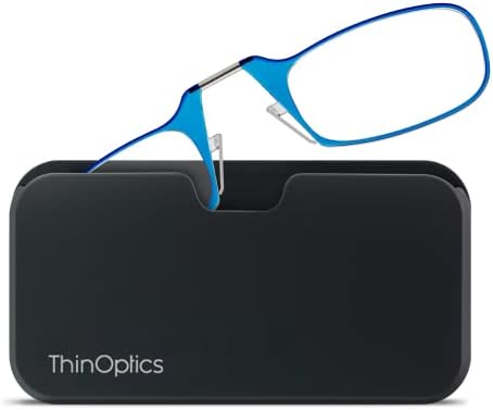 ThinOptics unisex-adult Reading Glasses + Black Universal Pod Case | Blue Frames, 1.50 Strength Readers Blue Frames / Black Case, 44 mm