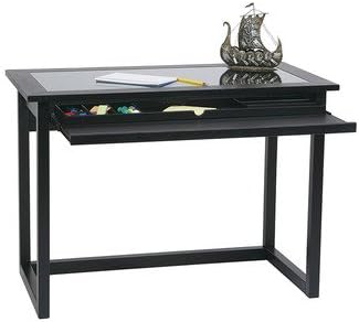 OSP Designs Meridian 42-Inch Wide Computer Desk with Pullout Keyboard Tray with Storage Space, Black Finish Wood and Veneer Frame and Clear Glass Top