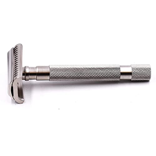 Parker Semi-Slant Safety Razor – Satin Chrome Finish | Smooth, Efficient Double Edge Wet Shaver for Men | Slanted Cutting Action + 5 Platinum Blades Included | Iconic Brand
