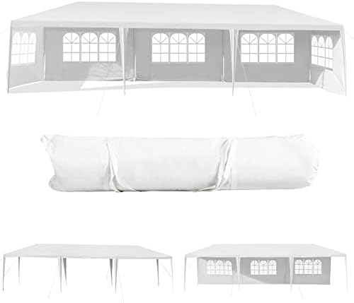 Tangkula 10'x30' Outdoor Canopy Tent Heavy Duty Party Wedding Event Tent Sturdy Steel Frame with 5 Removable Sidewalls Waterproof Sun Snow Rain