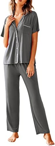 Avidlove Women Pajamas Set Notch Collar Soft Sleepwear Pjs Short Sleeve Button Down Nightwear with Long Pants