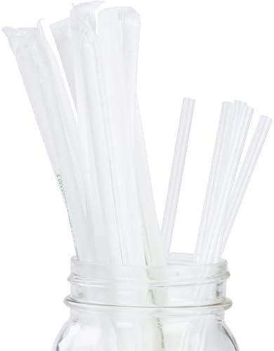 Clear Plastic Straws 200 Bulk Pack. Reduce Your Carbon Footprint With a Compostable, Plant-Based, Eco-Friendly Drinking Straw! Individually Wrapped