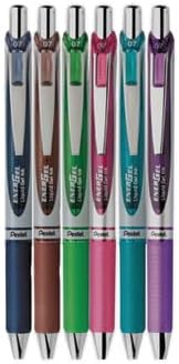 Pentel EnerGel RTX Retractable Liquid Gel Pen, (0.7mm), Medium Line, Metal Tip, Black Ink, Pack of 6 (BL77BP6A)