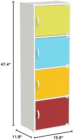 HODEDAH IMPORT 4-Shelf Bookcase Cabinet, Black