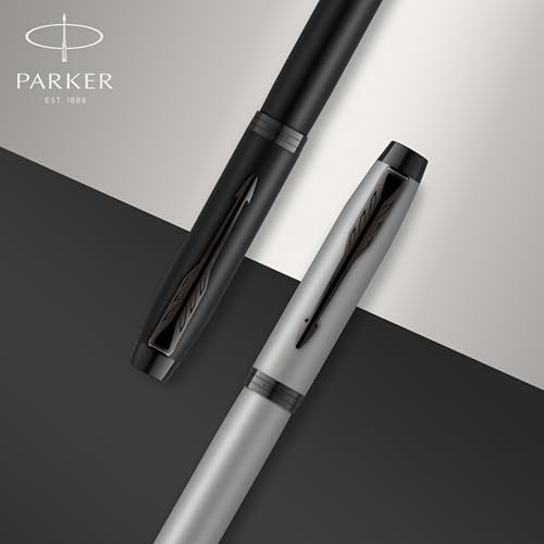 Parker IM Fountain Pen, Black Lacquer Gold Trim, Medium Nib with Blue Ink Refill, Gift Box (1931652)