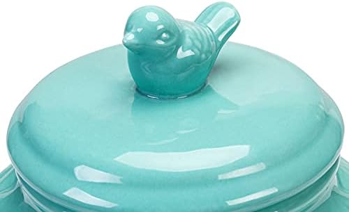 MyGift Vintage Turquoise Ceramic Kitchen Jar with Lid, Cookie Jar Storage Containers Airtight with Embossed Star and Bird Design