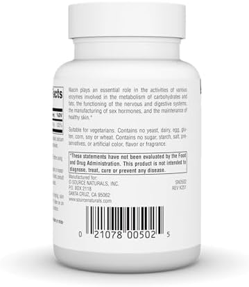 Source Naturals Niacin, Vitamin B-3, Non-GMO, 100 mg - 250 Tablets