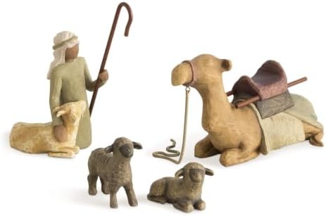 Willow Tree Shepherd and Stable Animals, Sculpted Hand-Painted Nativity Figures, 4-Piece Set | Designed by Artist Susan Lordi, Build the Nativity Scene, a Timeless Holiday Tradition to Display on Mantel or Tabletop