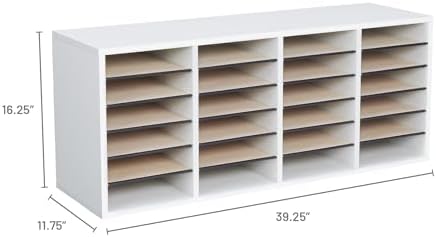 Safco Literature Organizer, 24 Compartments, Office and Classroom Mailbox with Adjustable Shelves, Wood Paper and Mail Sorter, White