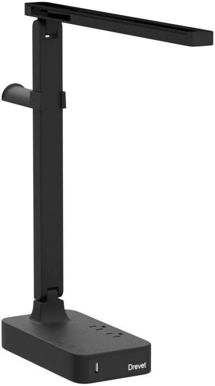 Drevet LED Desk Lamp for College Dorm Room, Desk Light with 1 USB Charging Port 2 AC Power Outlet, 3 Lighting Modes, 3 Level Brightness Touch Lamp