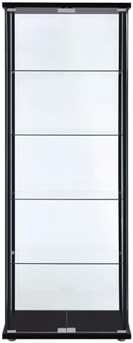 Coaster Home Furnishings - Delphinium - Glass - 4-Shelf Curio Cabinet with Wood Top and Base, Two Doors, and Chrome Hardware - Living Room - 64-Inch - Black - 950170