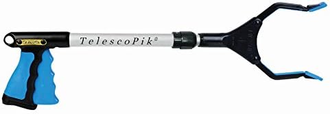 T-2026, Mini TelescoPik Adjustable Length Reacher, Wide 5.5” Jaw, 90° Rotating Jaw, Ergonomic Trigger Grip, Aluminum & Polycarbonate, 20” - 26”