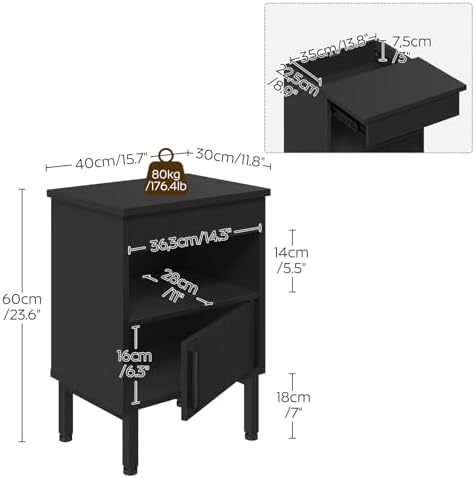 Small Nightstand with Gun Drawer, Bedside Table with Hidden Compartment, End Table with Storage, Night Stand for Bedroom, Office, Black ET22BB