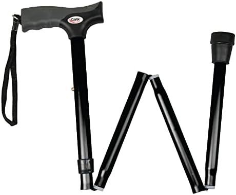 Carex Soft Grip Folding Cane - Foldable Walking Cane For Men and Women - Adjustable Height (33"-37"), Anti-Slip Rubber Tip, Soft Derby Style Ergonomic Handle, Black Cane