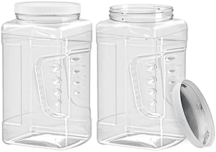 ljdeals 1 Gallon Clear Plastic Storage Containers Grip Jars, Wide Mouth Square Canisters, Pack of 2, BPA Free, Food Safe, Made in USA
