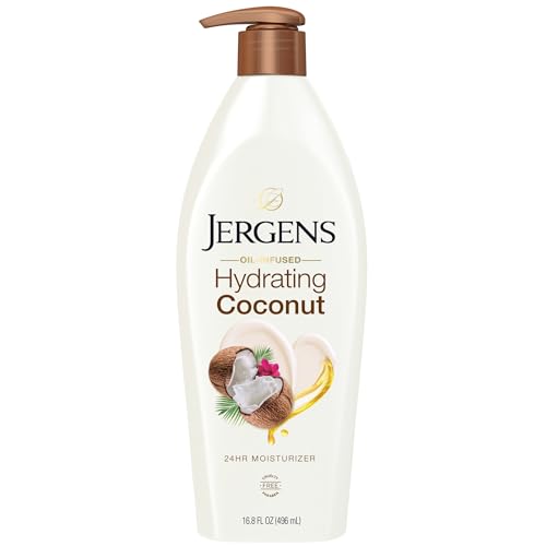 Jergens Hydrating Coconut Body Lotion, Hand and Body Moisturizer, Infused with Coconut Oil, Hydrates Dry Skin Instantly, Dermatologist Tested, 16.8 oz | Coconut Oil, Instantly Hydrates, Dermatologist Tested, Extra Dry Skin Care, Long-Lasting Moisture