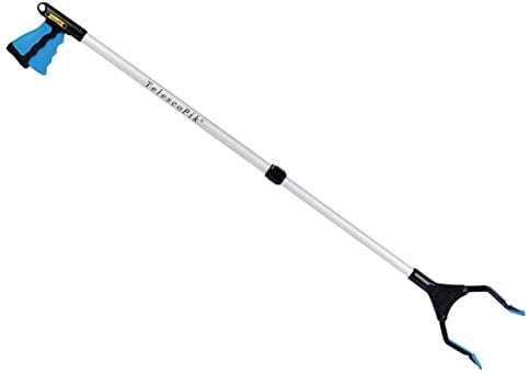 T-2026, Mini TelescoPik Adjustable Length Reacher, Wide 5.5” Jaw, 90° Rotating Jaw, Ergonomic Trigger Grip, Aluminum & Polycarbonate, 20” - 26”