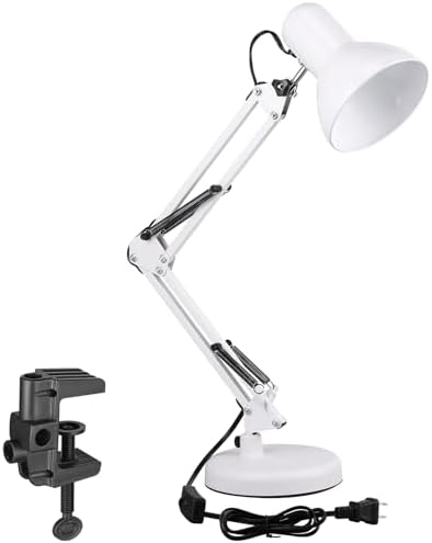 TORCHSTAR Metal Desk Lamp, Adjustable Swing Arm, E26, Black | Architect Gooseneck Multi-Joint Clip Table Lamp with Plastic Clamp, for Home Office, Work, Study, Reading, Bulbs not Included