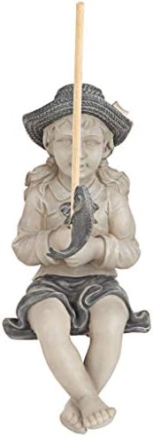 Design Toscano Frederic the Little Fisherman of Avignon Boy Fishing Garden Statue, 15 Inch Tall, Cast Stone Resin, Two Tone Stone Finish