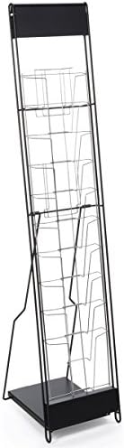 Displays2go Portable Magazine Rack, Black, 54" h Floor-standing | 10 Pockets for 8.5x11 Catalogs, Carry Bag Included, Tiered Design, Steel, NCYBRCHBLK
