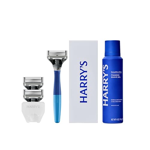 Harry's Original Shaving Kit for Men - Razor Handle, 3 Refills, Shave Gel