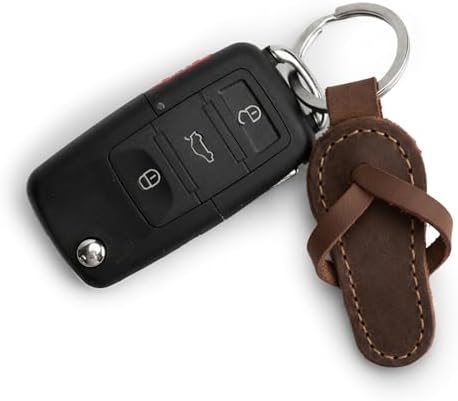 Hide & Drink, Flip-Flop Keychain, Sandal Beach Keychain for Travelers, Surfers and Beach Lovers, Full Grain Leather, Handmade, Bourbon Brown