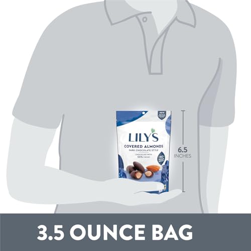 LILY'S Dark Chocolate Style No Sugar Added Covered Almonds Bag, 3.5 oz