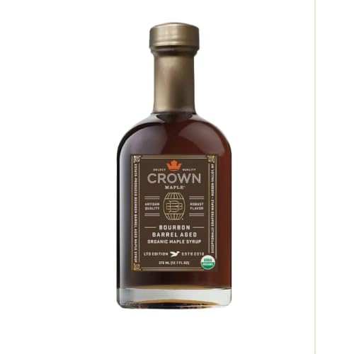 Crown Maple Organic Bourbon Barrel Aged Maple Syrup, Pancakes, Flavor Cocktails, Marinades and Sauces, 12.7 Fl Oz