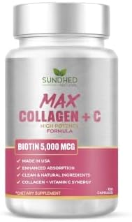 Max Collagen Plus C (60 caps) - All Natural Collagen Capsules with Biotin & Bioperine to Boost Anti Aging Hydration & Skin Firmness - Collagen Pills to Strengthen Bones & Nails